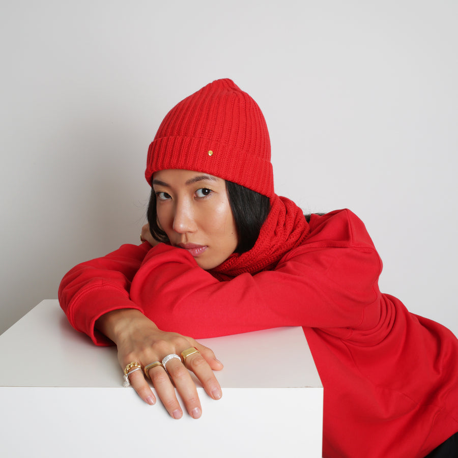 Cashmere Beanie, red