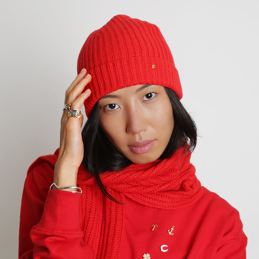 Cashmere Beanie, red