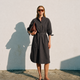 DRESS CRESPI, teal brown
