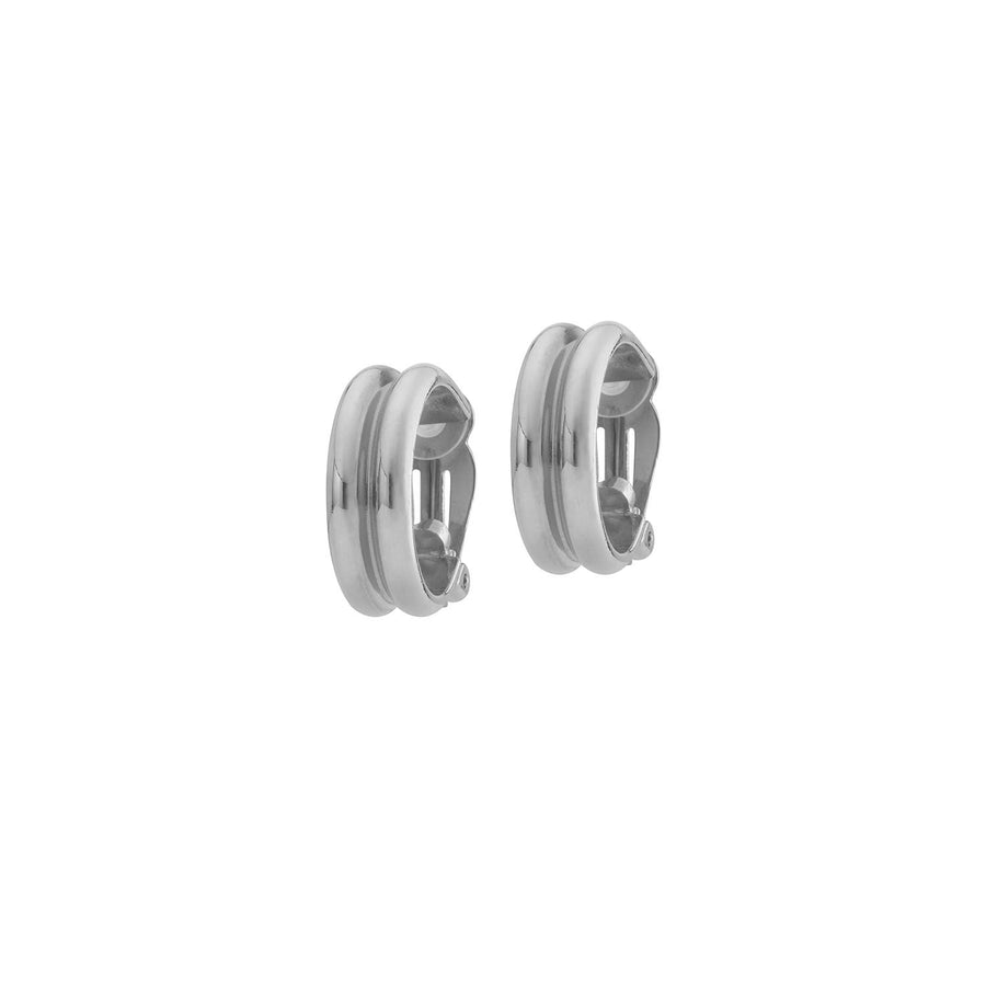 Earrings double Hoop clip or pin, silver