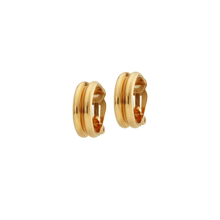 Earrings double Hoop clip or pin, gold