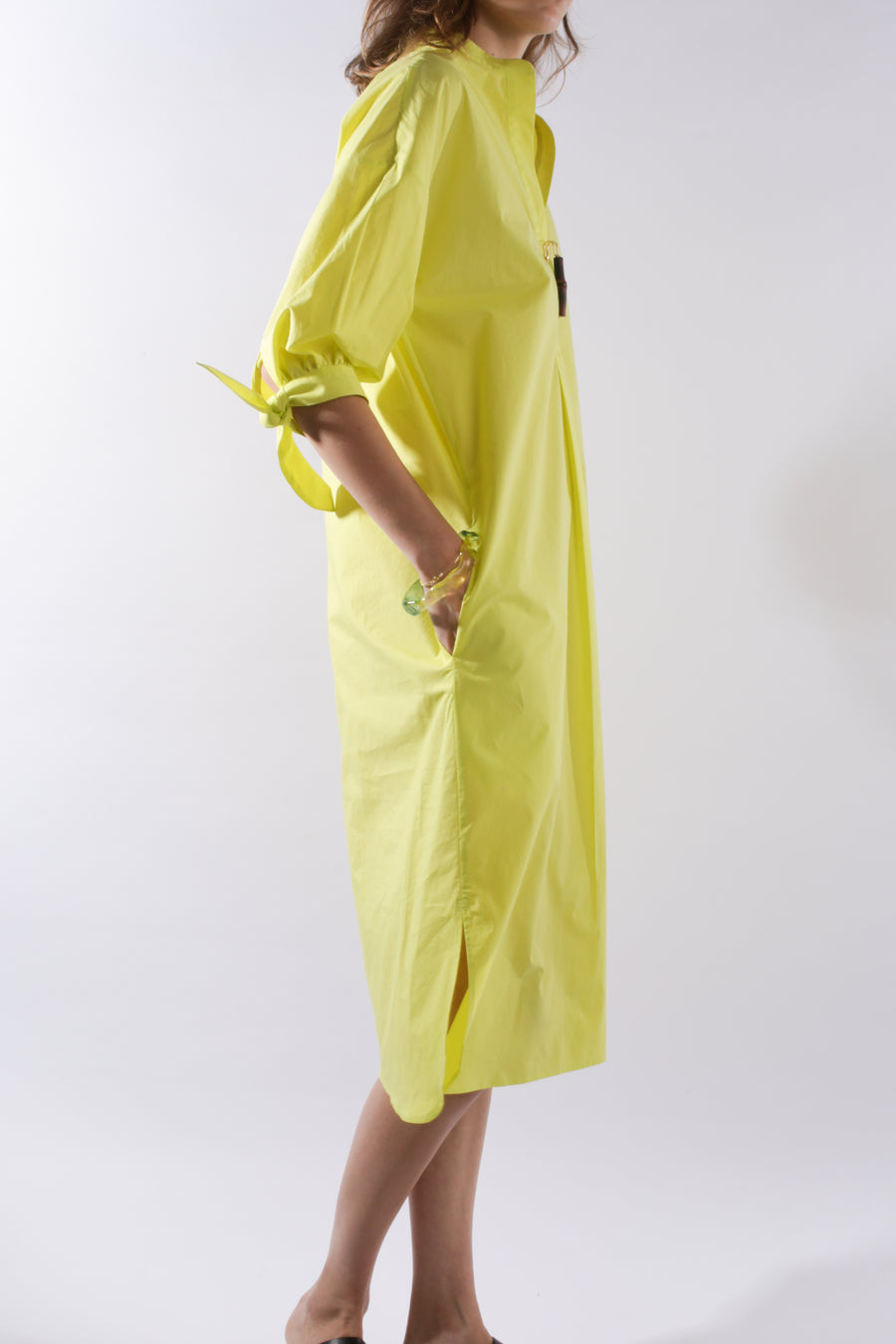 DRESS CRESPI, sulfur yellow